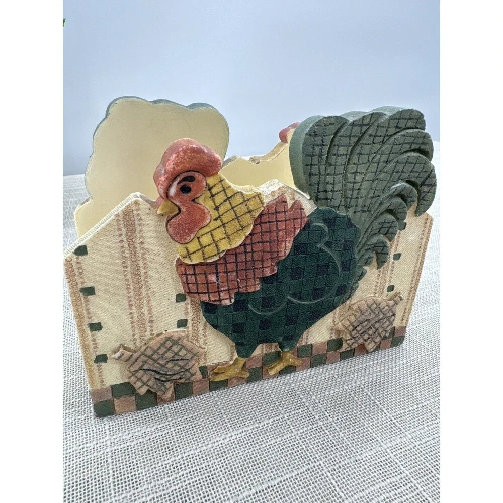 Vintage Rooster Hand Painted Resin Letter Napkin Holder Farmcore Rustic